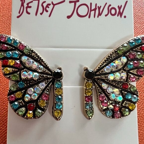 💙 Betsey Johnson stunning multicolored crystals butterfly wing earrings 💙 - Picture 3 of 6